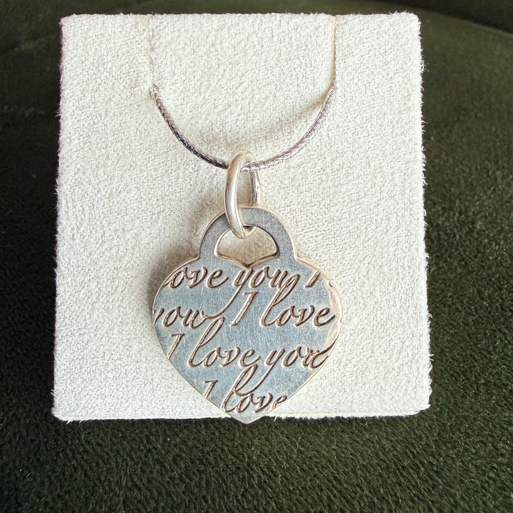 Tiffany & Co "I love you" Silver heart pendent (including 20" silver chain)